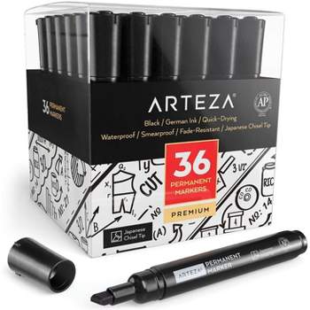 Arteza Permanent Markers, Black, Chisel Tip - 36 Pack