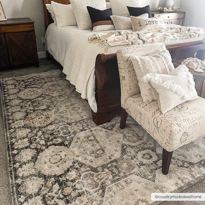 Minoa Black and Beige Medium Pile Polypropylene Area Rug