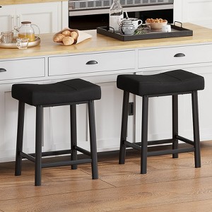 EcoSummer 24" Counter Height Bar Stools Set of 2, Backless PU Leather Island Chairs Thick Saddle Seats Breakfast Stools for Kitchen, Black - 1 of 4