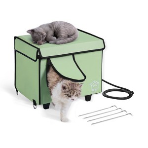 VEVOR Elevated Heated Cat House, Cuboid Kitty Shelter with Adjustable Temperature and Timer, 900D Oxford Cloth Foldable Cat Shelter, Green (Small) - 1 of 4