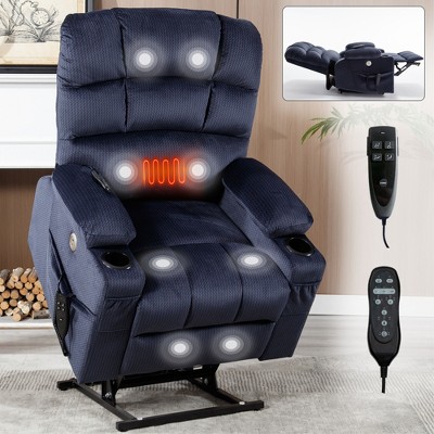 Medium Dual Motor Power Lift Recliner Chair with 8-Point Vibration Massage, Lumbar Heating, Dual Cup Holders, and Dual Side Pockets