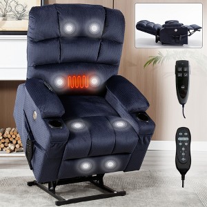 Medium Dual Motor Power Lift Recliner Chair with 8-Point Vibration Massage, Lumbar Heating, Dual Cup Holders, and Dual Side Pockets - 1 of 4