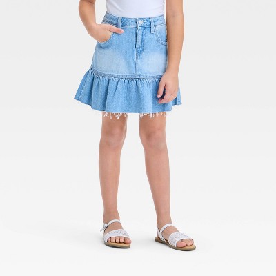 Girls' Ruffle Denim Skirt - Cat & Jack™ Light Wash