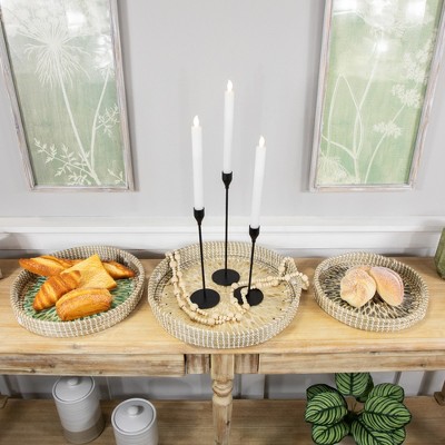 Round Woven Seagrass Trays with Capiz Starburst Design