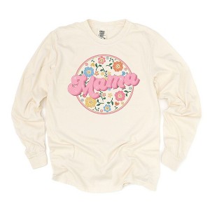 Simply Sage Market Women's Mama Flowers Circle Long Sleeve Garment Dyed Tee - 1 of 2