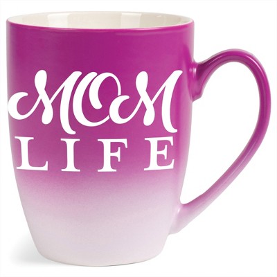 Elanze Designs Mom Life Two Toned Ombre Matte Pink and White 12 ounce Ceramic Stoneware Coffee Cup Mug