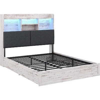 AMERLIFE LED Bed with 4 Storage Drawers, Bookcase Headboard and Charging Station