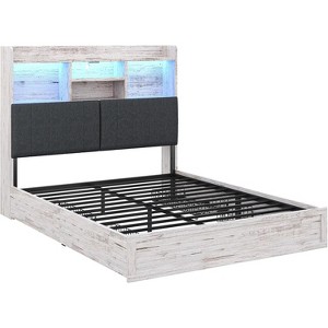 AMERLIFE LED Bed with 4 Storage Drawers, Bookcase Headboard and Charging Station - 1 of 4