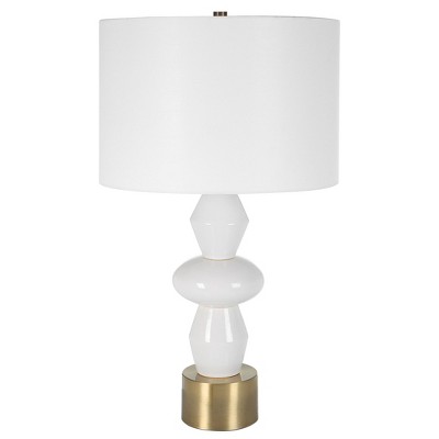 Uttermost Architect White Table Lamp – Ivory Gloss Ceramic Base with Antique Brass Accents, 29.25"H