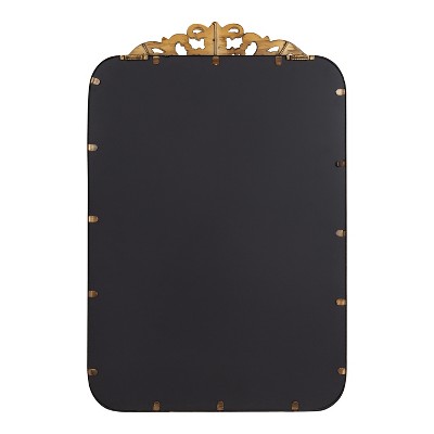 Gold Ornate Rectangular Wall Mirror with Crown Accent
