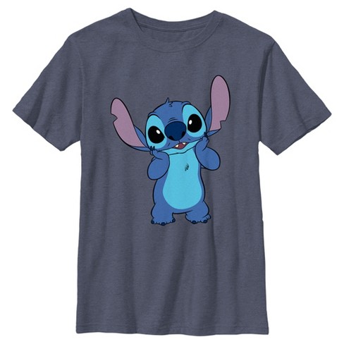 Boy's Lilo & Stitch Bashful Stitch T-shirt - Navy Blue Heather - Large ...