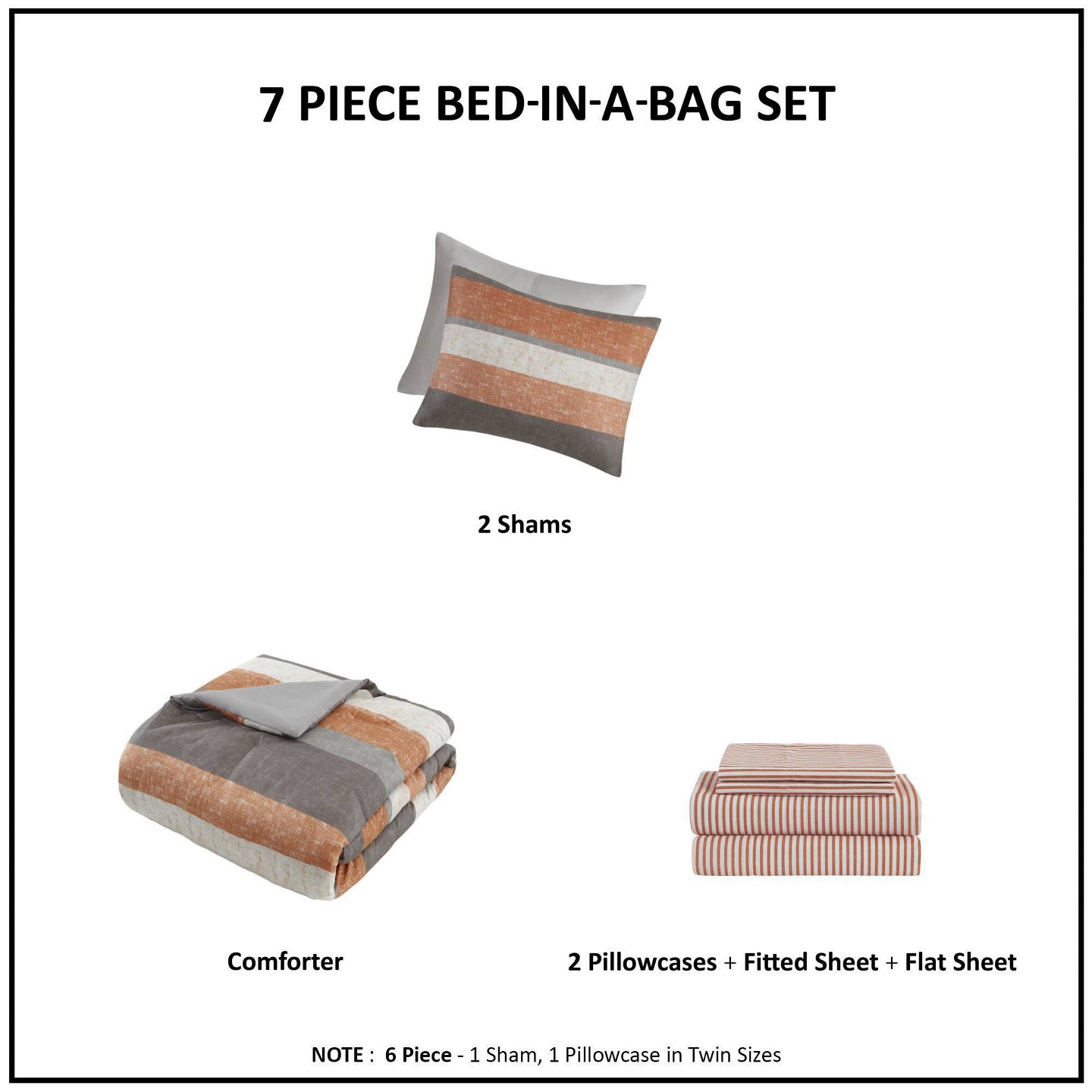 Комплект с одеялом Madison Park Queen Ryder Striped Comforter Set with Bed Sheet Coral Orange, цвет: Полосатый — фото 5