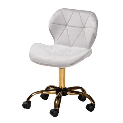 Savara Grey Velvet and Gold Metal Swivel Desk Chair