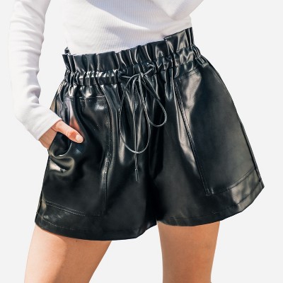 Women's Faux Leather Paperbag Waist Shorts - Cupshe : Target