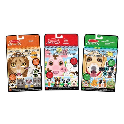 Melissa & Doug Make-A-Face Reusable Sticker Pad Bundle 3 Pack: Safari Farm  and Pet Sticker Activity Pads