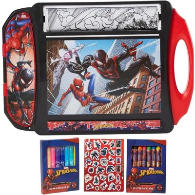 Marvel Spiderman Roller Art Desk Set for Girls and Boys, Travel Coloring Activity for Kids, with Crayons, Markers and Stickers