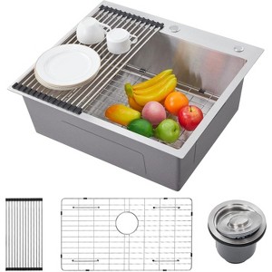 Drop-In Kitchen Sink Workstation, 304 Stainless Steel Topmount Single Bowl, Deep Basin Sink, Includes Accessories for Bar & Commercial Kitchens - 1 of 4