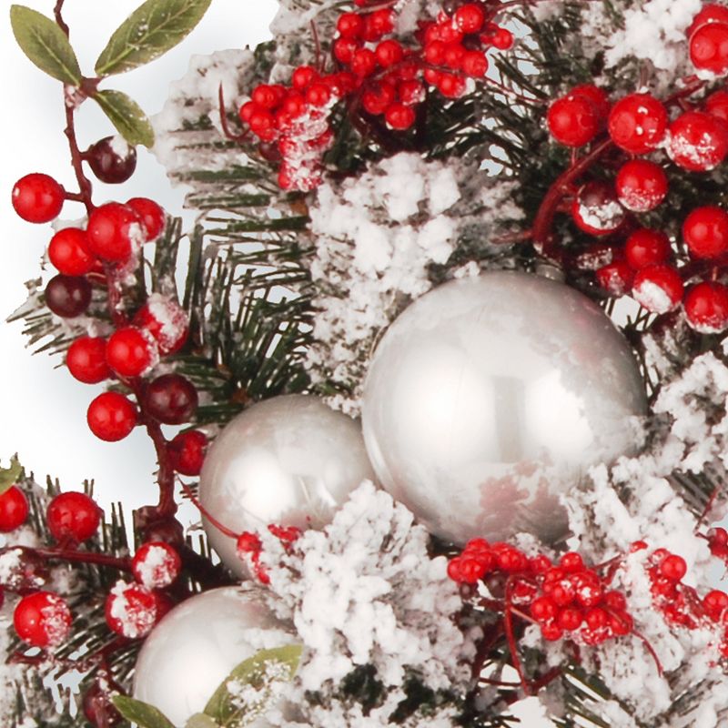 24" Artificial Christmas Wreath with Frosted Branches, Ball Ornaments and Berry Clusters - National Tree Company, 3 of 6