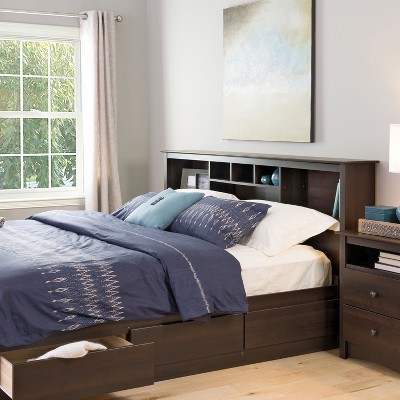 Espresso King Wood Bookcase Headboard with Storage