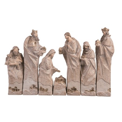 Transpac 20.75 in Brown Christmas Nativity Set of 7 Decorative Polyresin Figures for Holiday Decor