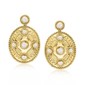 Ross-Simons 3-4mm Cultured Pearl Etruscan-Style Drop Earrings in 18kt Gold Over Sterling - 1 of 3