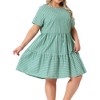 Agnes Orinda Women's Plus Size Gingham Vintage Plaid Round Neck Short Sleeve Tiered A-Line Midi Summer Dress - 2 of 4