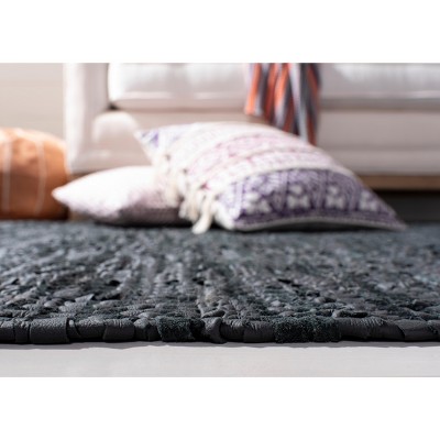 Handmade Black and Grey Leather Square Area Rug