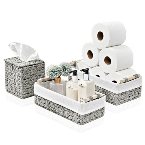 Sorbus Paper Rope Bathroom Baskets & Tissue Holder Set Lined Storage Set for Organizing - Store Washcloths, Hand Towels, Skincare (Gray) - image 1 of 4