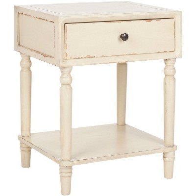 Vanilla White Poplar Wood End Table with Storage