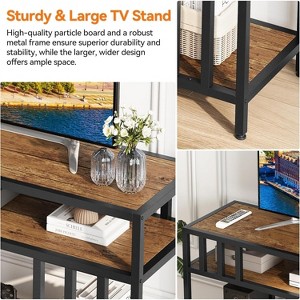 TV Stand, Rustic TV Stand Open Storage Shelf, Wooden TV Stand with Quad Duct Support, TV Media Console for Living Room - 1 of 4
