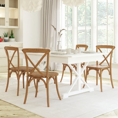 Light Brown Elmwood Cross Back Upholstered Side Chair