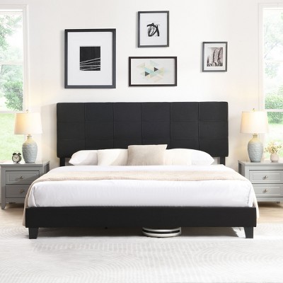 Sapphtopaz Upholstered Bed Frame with Wood Headboard, Strong Wood Slat Support Platform Bed, No Box Spring Needed