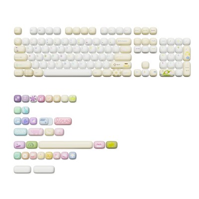 MaseiKar Cute Yellow Doodle Custom Keycaps, 138 Keys Dye Sub PBT MOG Profile Keycap Set for Mechanical Gaming Keyboards (Yellow Doodle)