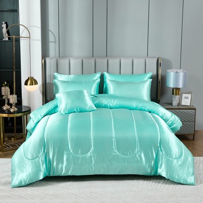 Satin Comforter Set with Sheet Set – 8-Piece Silk-Like Bed in a Bag, Luxury Soft Microfiber Bedding with Cushion Cover
