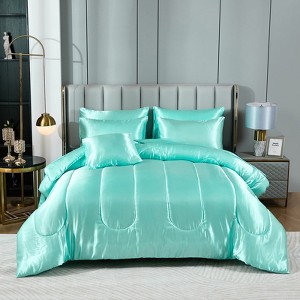 Satin Comforter Set with Sheet Set – 8-Piece Silk-Like Bed in a Bag, Luxury Soft Microfiber Bedding with Cushion Cover - 1 of 4