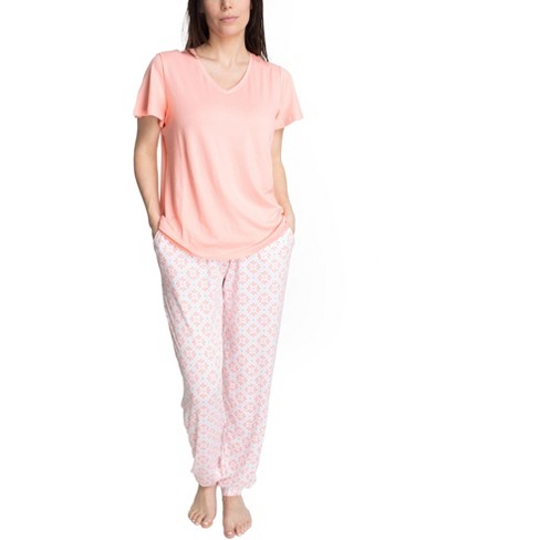 Hanes Womens Step Into Spring Jogger Pajama Set, Peach/geo, Large : Target