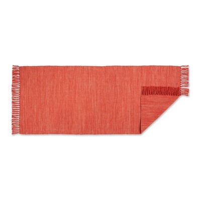 Vintage Red and Off-White Handmade Cotton Rectangular Rug
