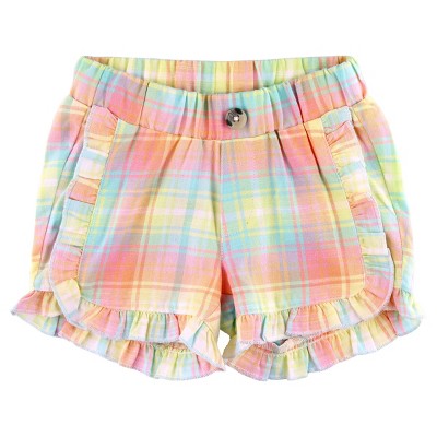 Rufflebutts Kids New Rainbow Plaid Girls' Ruffle Trim Woven Shorts ...