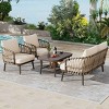 4-Piece Outdoor Patio Seating Set, Cushioned Seating with Acacia Table, Steel Frame Chairs with Woven Rope U-Shaped Backrest-Coolbibila - 2 of 4