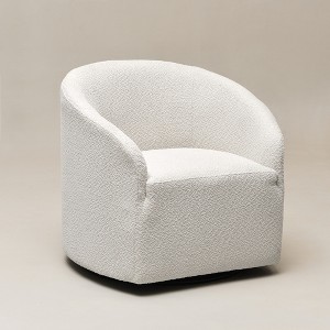 KINWELL Boucle Upholstered Swivel Barrel Accent Armchair - 1 of 4