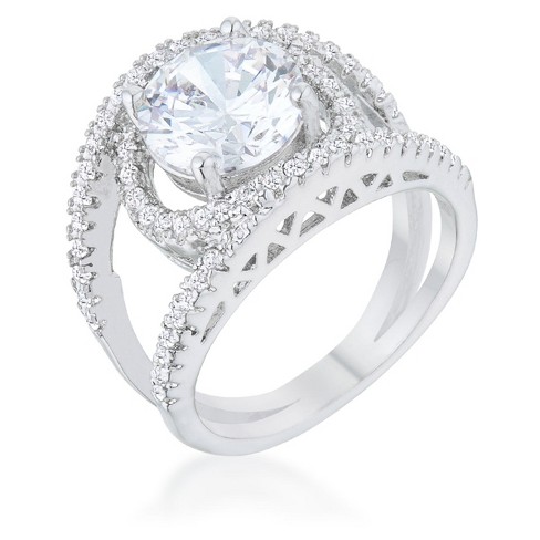 Slickblue Chic 3ct CZ Rhodium Ring, Clear Round Stone, Contemporary Style, Sizes 5-10 - image 1 of 4