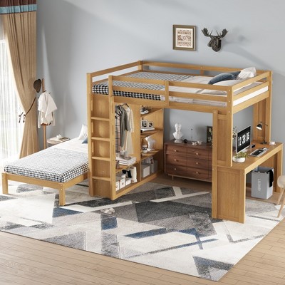 Over-twin bunk bed with desk and integrated storage