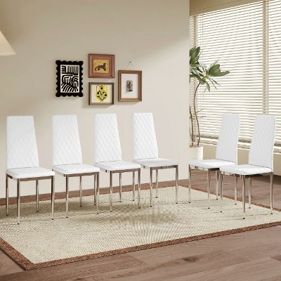CAVINAS Set of 4 PU Leather Dining Chairs with Diamond Stitch Back and Silver Metal Legs