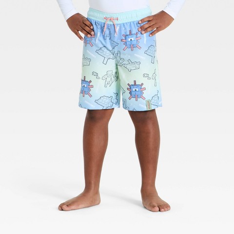 Minecraft Boys' Minecraft Aqua Mobs Swim Trunks - Blue L