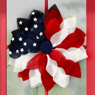 Rustic Burlap Patriotic 22" Wreath, American Flag Style 4th of July Front Door Home Decor| OrnamentallyYou