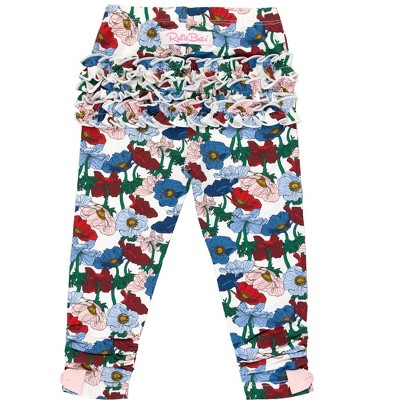 Image of RuffleButts Baby Girls Ruched Bow Leggings - Poppy Petals, 12-18m