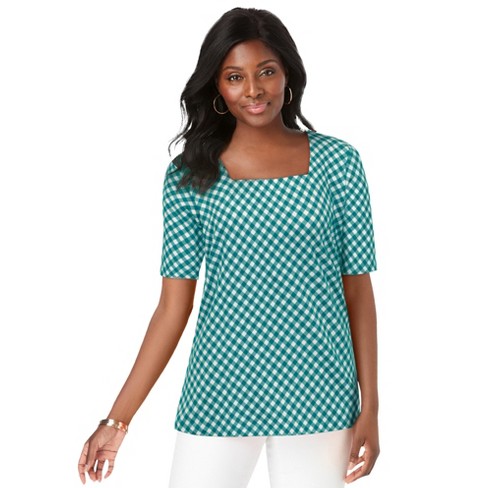 Jessica London Size Square Neck Tee, 38/40 - Tropical Teal Bias : Target