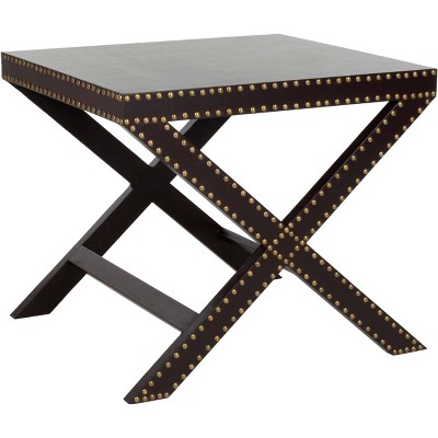 Transitional Jeanine Charcoal Grey Wood and Metal Rectangular End Table