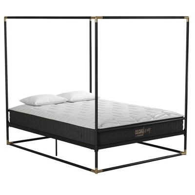 Black Metal Queen Canopy Bed with Gold Accents