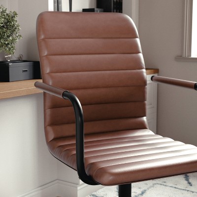 Saddle Brown Faux Leather Swivel Office Chair with Bronze Frame